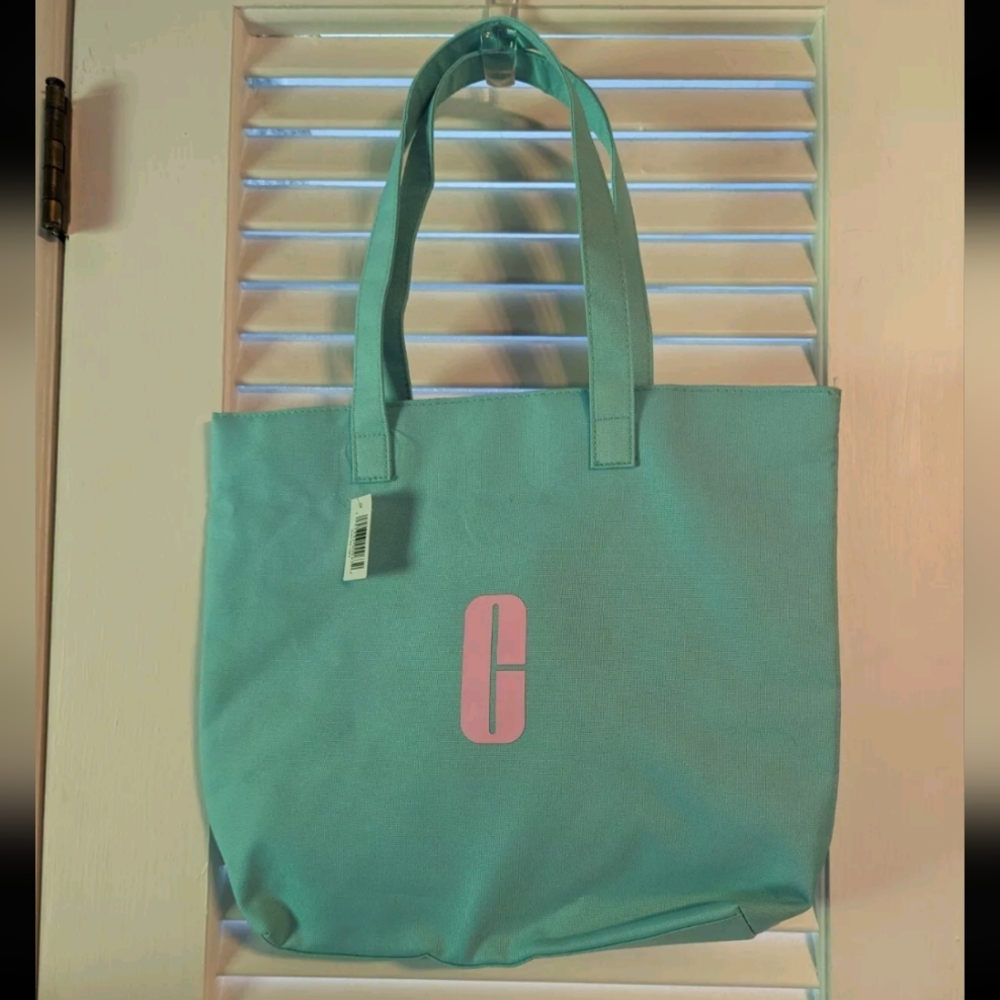 NWT Macy's Clinique Large Shopping Shoulder Bag Blue Green Teal New